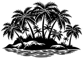 Tropical Island with Palm Trees Silhouette