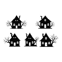 Vector art of haunted houses silhouette isolated on white background