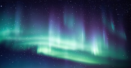 Obraz premium Vibrant aurora borealis display. Green, purple hues illuminate night sky. Stars visible, creating stunning celestial scene.