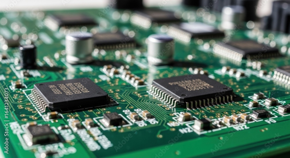 Poster close-up of circuit board with numerous integrated circuits