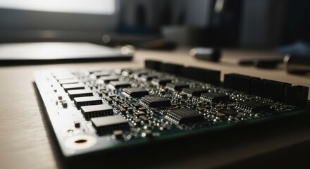 Close-up of circuit board on table