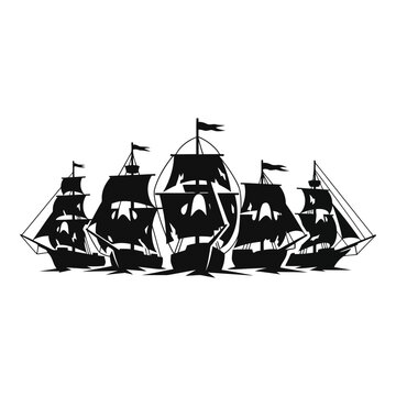 Vector art of fleet of sailing ships isolated on white background