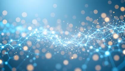 Abstract blue background with network of glowing lines and blurred bokeh lights effect design element