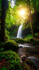 Lush waterfall in a vibrant forest