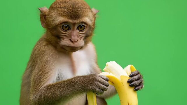 a monkey eating a banana, green screen, green background, footage, 4k footage, videos, video clip, slow motion, video wallpaper, animation, 4k