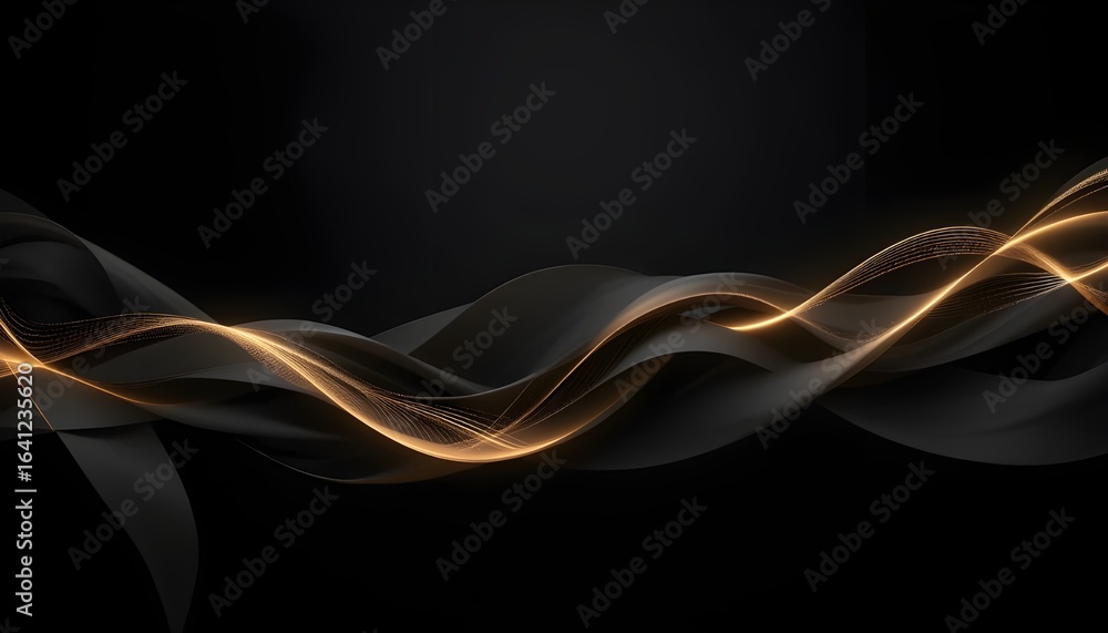 Poster abstract dark background with flowing waves and golden light accents creating a modern design