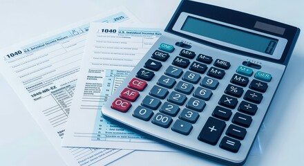 Tax Preparation Concept with Calculator and Tax Forms for Financial Planning Season