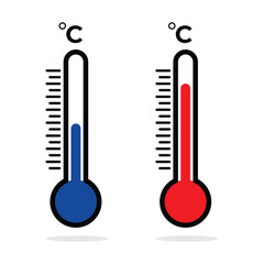 Blue and Red Thermometers showing Cold and Hot Temperatures Vector illustration