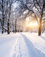Obraz premium 제목: Upward Gaze: Winter Morning Path설명: A vertical perspective capturing the height of the trees as the pale morning light cascades down onto a serene forest path, inviting the viewer upwards.
