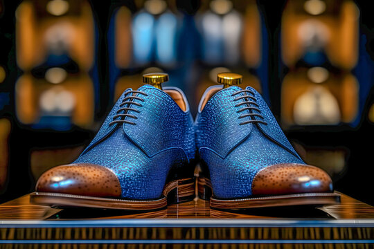 Fashion display featuring polished cap toe oxfords under warm boutique