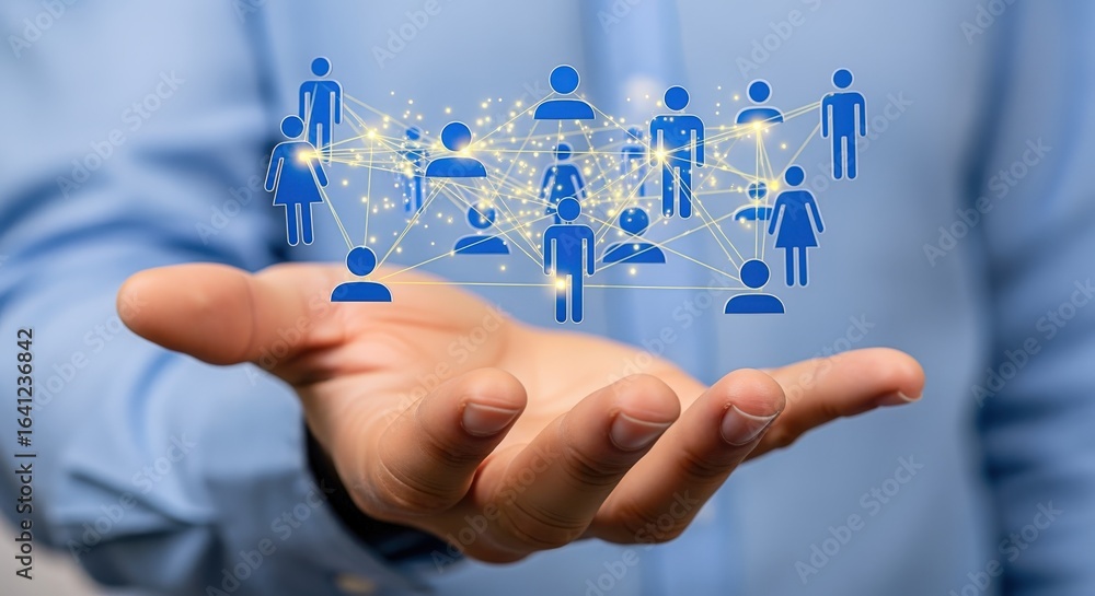 Aufkleber digital network connection on hand: a conceptual illustration of modern communication and global con