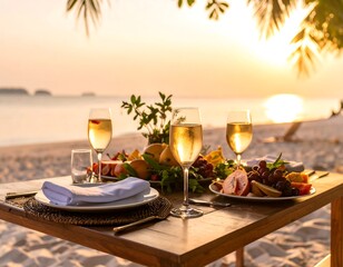 Beachfront dinner at sunset