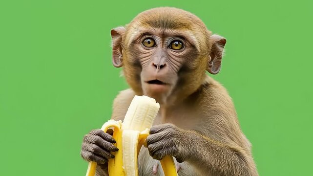 a monkey eating a banana, green screen, green background, footage, 4k footage, videos, video clip, slow motion, video wallpaper, animation, 4k