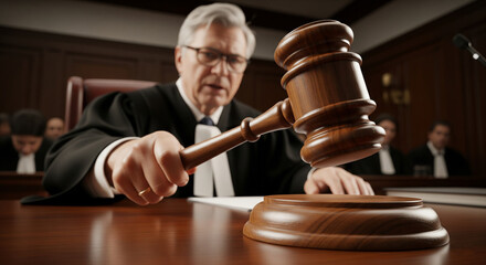 Judge using gravel to make silence in a courtroom