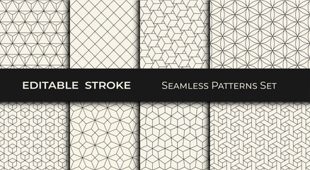 seamless geometric pattern set, editable line strokes 