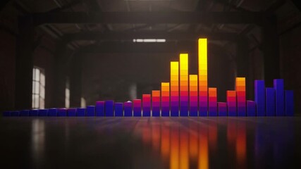 Abstract Data Visualization: Colorful 3D Bar Graph in Industrial Setting. - Powered by Adobe