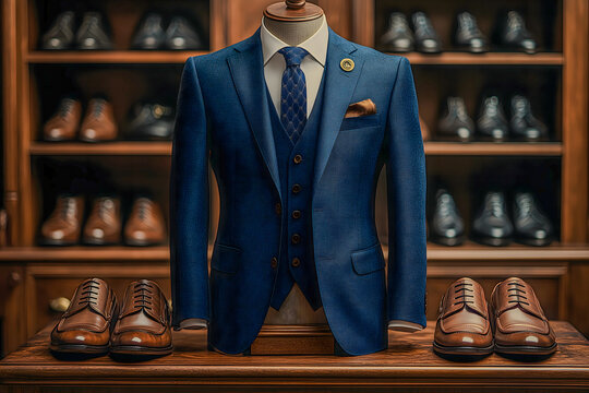 Classic style captured through double breasted navy blue jacket