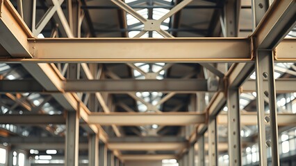 Industrial steel beams in a construction setting showcase architectural details with soft natural light.