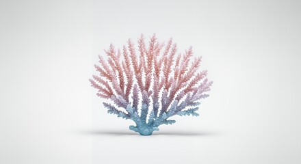 Colorful Coral Reef Branch with Pink Blue Shades on White Background