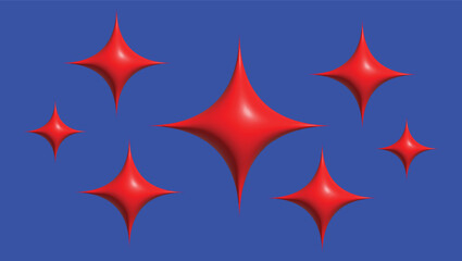 3D Red Sparkle Stars on Blue Gradient Background