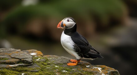 Fototapeta premium Puffin perched on a rock