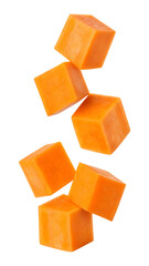 Falling sweet potato cube isolated on transparent background