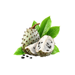 Obraz premium Fresh Cherimoya Fruit with Leaves Isolated on Black Background