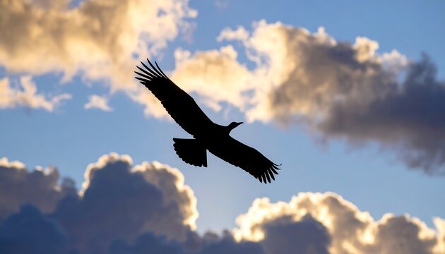 Bird in flight against clouds
