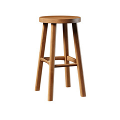 High wooden bar stool on transparent background. PNG file