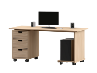 office workstation desk on transparent background, cutout