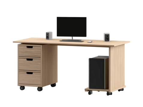 office workstation desk on transparent background, cutout