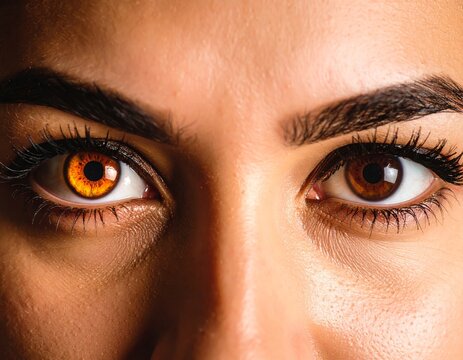 Striking close-up of eyes with captivating amber and brown tones under natural light
