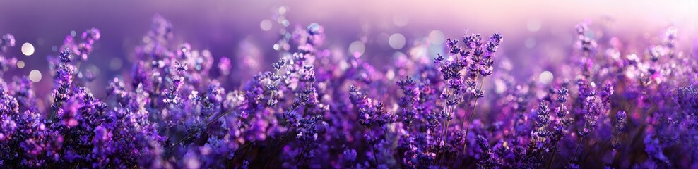 Fototapeta premium Lavender field in soft focus, vibrant purples and bokeh
