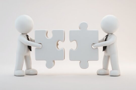 3D Business Figures Failing to Connect Mismatched Puzzle Pieces &ndash; Symbol of Poor Teamwork and Miscommunication