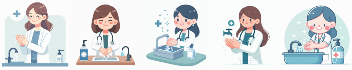 vector of a female doctor washing his hands