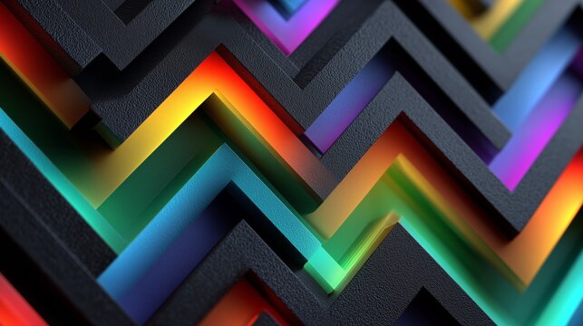 bold neon zigzag pattern on black background with 3d depth effect - Powered by Adobe