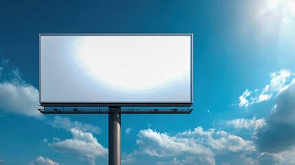 Fototapeta premium Blank Billboard Mockup Against a Bright Blue Sky, Ready for Advertising and Marketing Campaigns