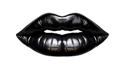 Highly detailed black lips opened wide with light reflection isolated on white background
