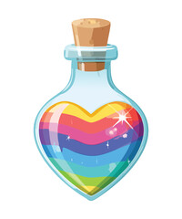 Illustration of a Heart Shaped Bottle with Rainbow Potion