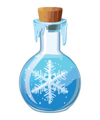 Illustration of a magical potion bottle with a blue snowflake