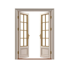 Open home door on transparent background, cutout