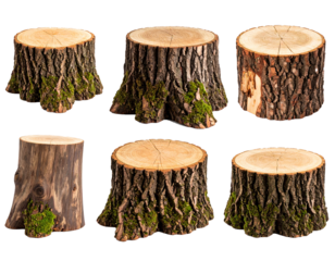 Set of stumps with moss isolated on a transparent background.