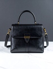 Black leather satchel handbag (1)