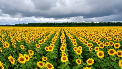 Fototapeta premium Sunflower field under dramatic sky