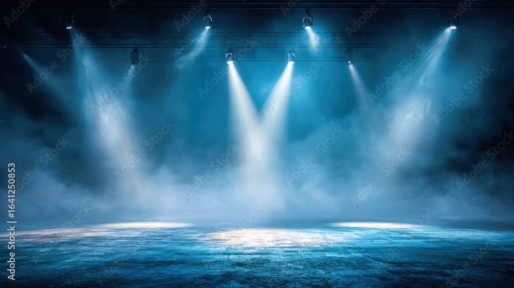 Poster stage lighting with smoke effect: professional studio illumination for performance and event backgro