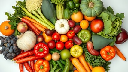 Circular arrangement of fresh produce, vibrant colors under crisp studio lighting.