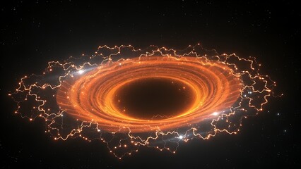Protoplanetary disk with glowing organic molecules resembling cosmic constellations.