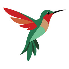 Stylized hummingbird in flight with red and green feathers