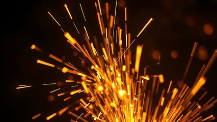 Close-up of glowing sparks against dark background, creating an abstract industrial aesthetic with dynamic lighting.
