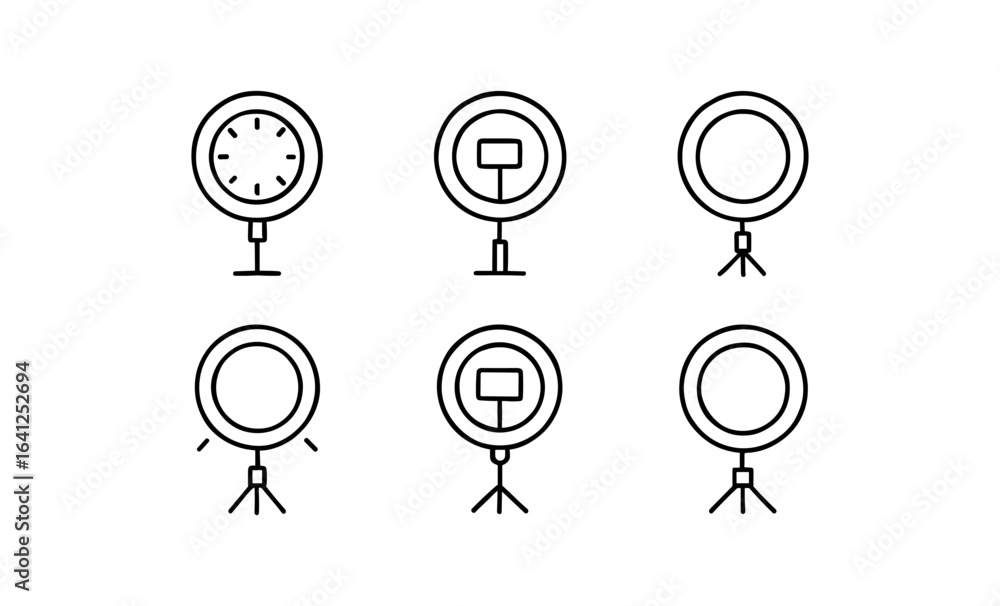 Poster minimalist line art circle variations with tripod and clock elements